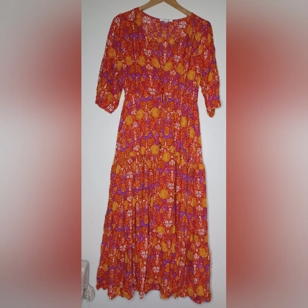 Vibrant Floral Maxi Dress in Orange and Purple